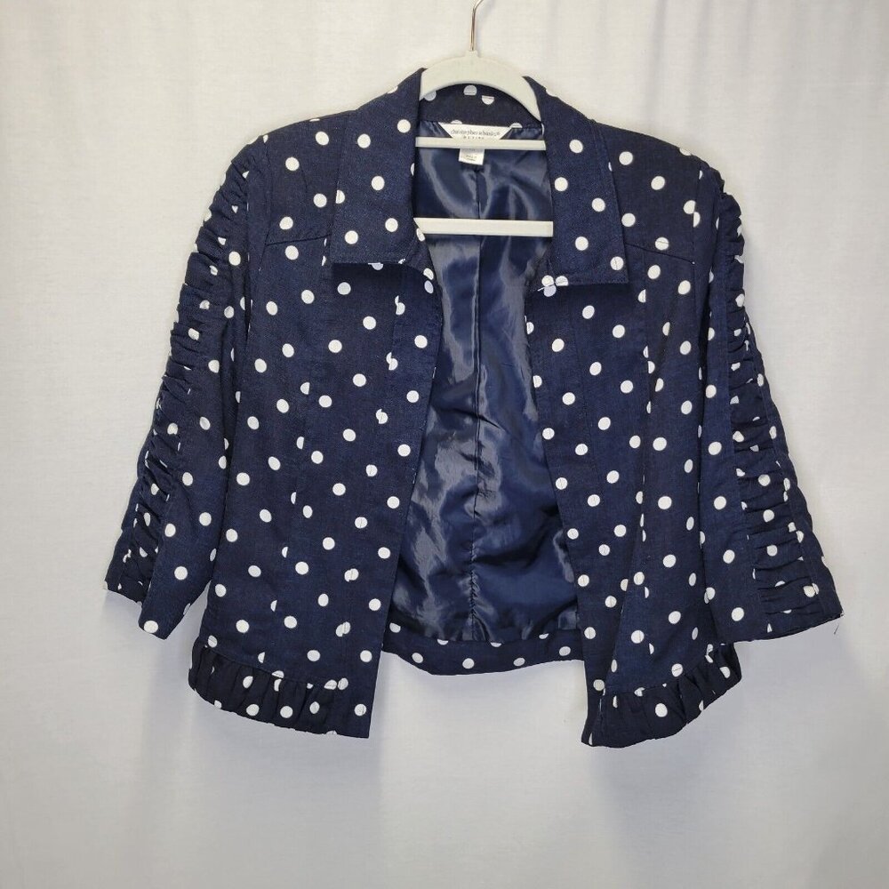 Christopher & Banks Petite Small Jacket Blue White Polka Dot Open Front - Picture 1 of 6